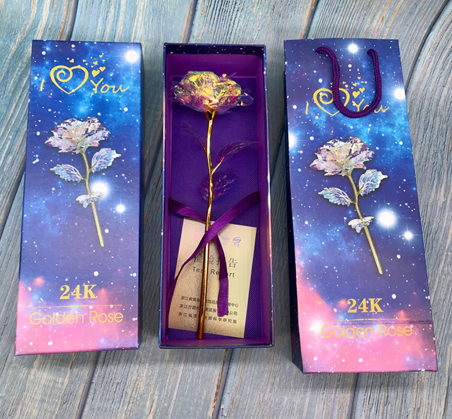 24K luminous color gold rose flower set