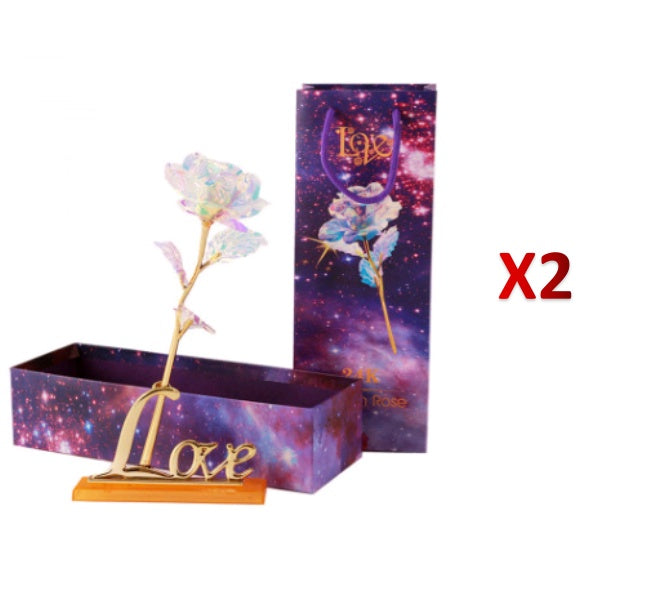 24K luminous color gold rose flower set