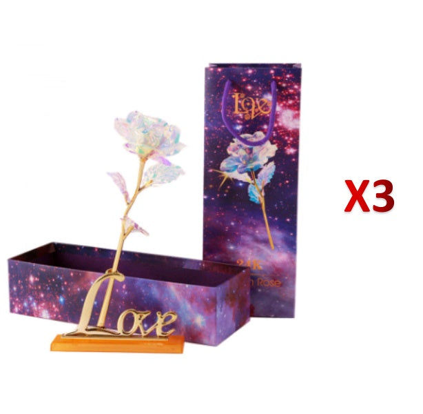 24K luminous color gold rose flower set